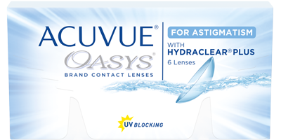 Pack of 6 re-usable lenses. ACUVUE OASYS® for ASTIGMATISM Contact Lenses with HYDRACLEAR® PLUS Technology and UV Blocking.